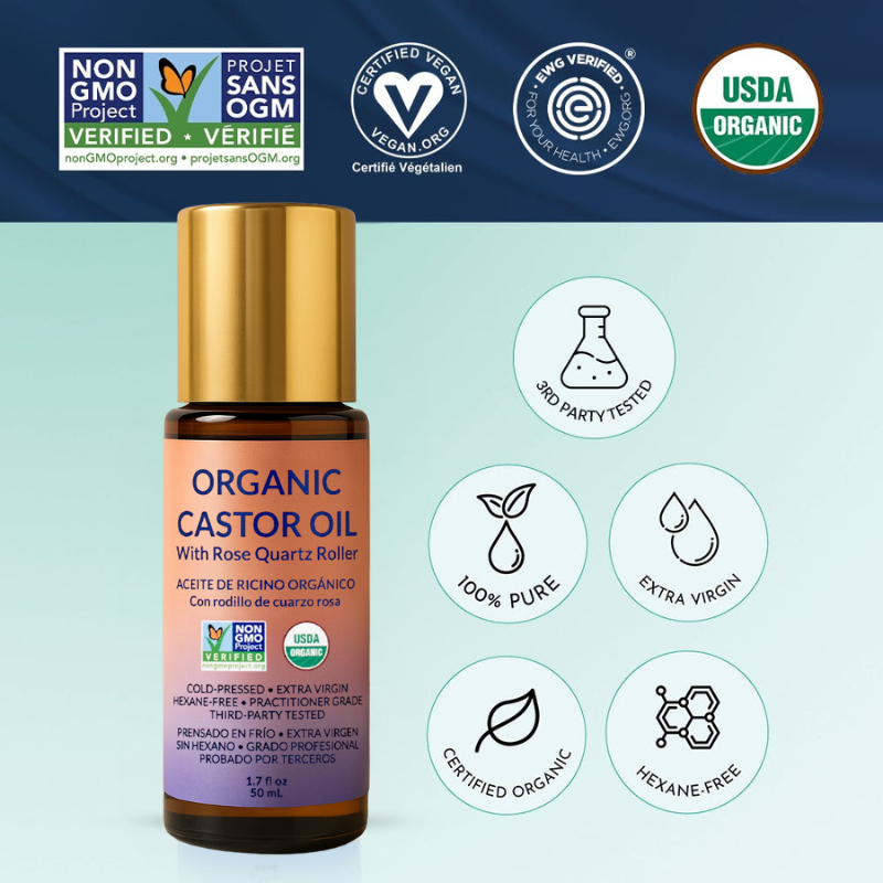 Vedex™ Organic Golden Castor Oil Roll-On with Rose Quartz 1.7oz